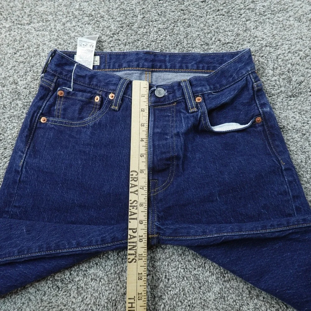 Levis Jeans Mens 28X30 Dark Blue Denim Pants 501 Straight Button Fly Premium